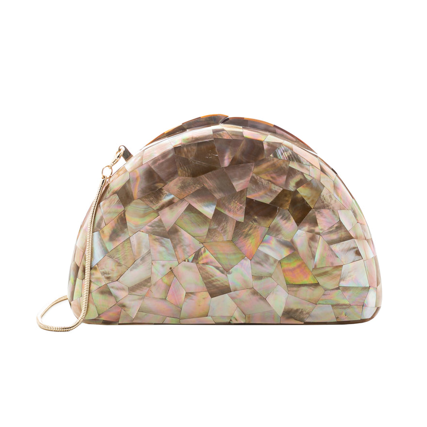 BOLSA CLUTCH MADREPÉROLA MEIA LUA FURTA ROSE