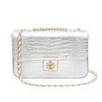 BOLSA ANNE JUMBO EM COURO NATURAL NEW CROCO PRATA OURO