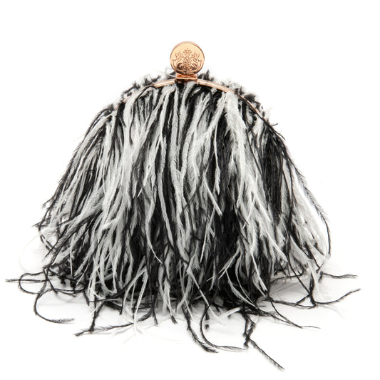 BOLSA LILY EM PLUMAS PRETO E BRANCO
