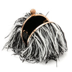 BOLSA LILY EM PLUMAS PRETO E BRANCO