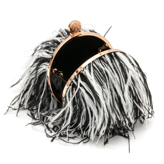 BOLSA LILY EM PLUMAS PRETO E BRANCO