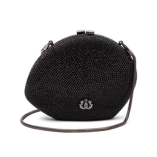 Clutch Cristais Abaulada Preta