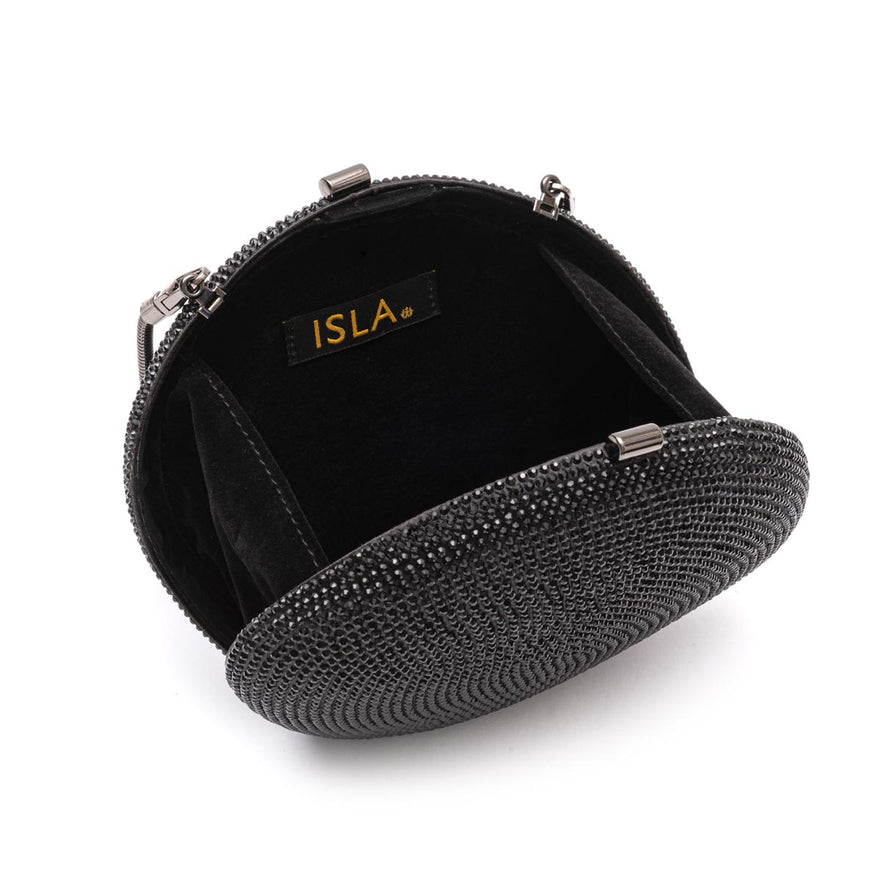 BOLSA CLUTCH CRISTAIS  ABAULADA PRETA