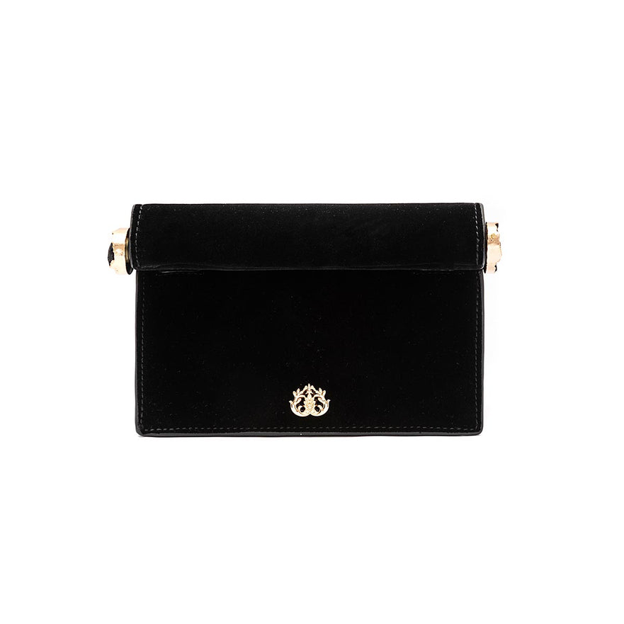 CLUTCH ROLL VELUDO CRISTAL NATURAL PRETO