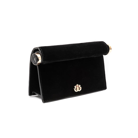 CLUTCH ROLL VELUDO CRISTAL NATURAL PRETO