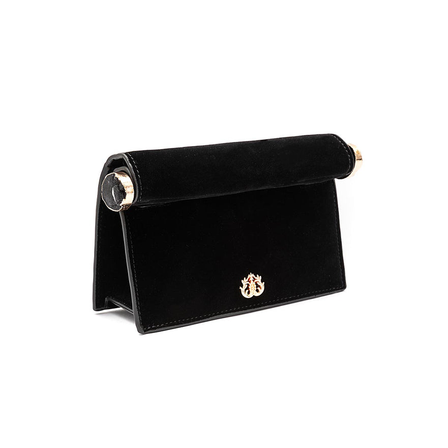 CLUTCH ROLL VELUDO CRISTAL NATURAL PRETO