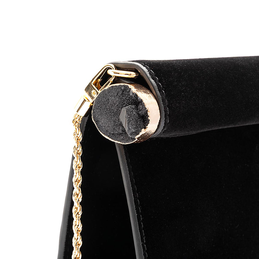 CLUTCH ROLL VELUDO CRISTAL NATURAL PRETO