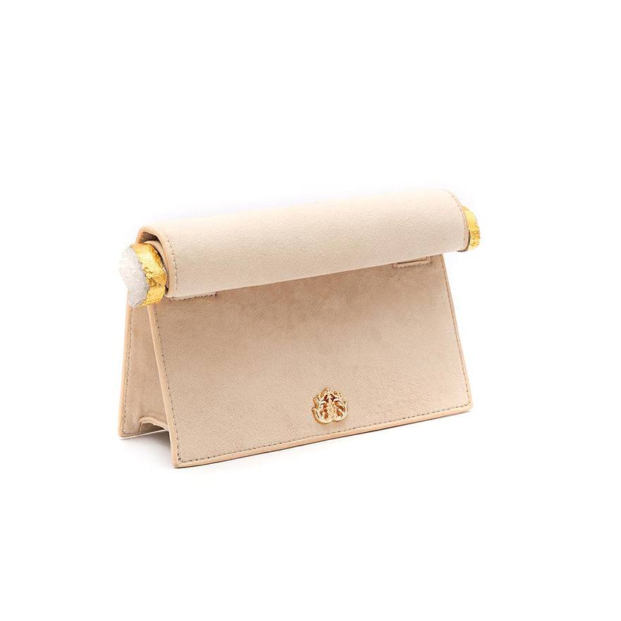 CLUTCH ROLL VELUDO CRISTAL NATURAL CREME