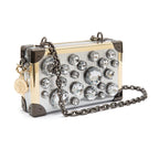 CLUTCH TRUNK EM COURO METALIZADO COM CRISTAIS PRATA