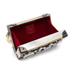 CLUTCH TRUNK EM COURO METALIZADO COM CRISTAIS PRATA