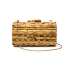 NATURAL BAMBOO CYLINDRICAL CLUTCH BAG