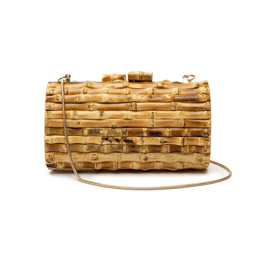 NATURAL BAMBOO CYLINDRICAL CLUTCH BAG