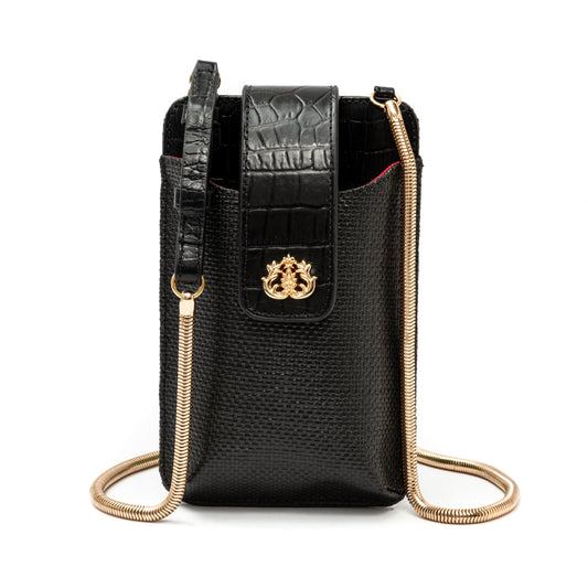 Phone Pouch Tiracolo Em Palha Preto