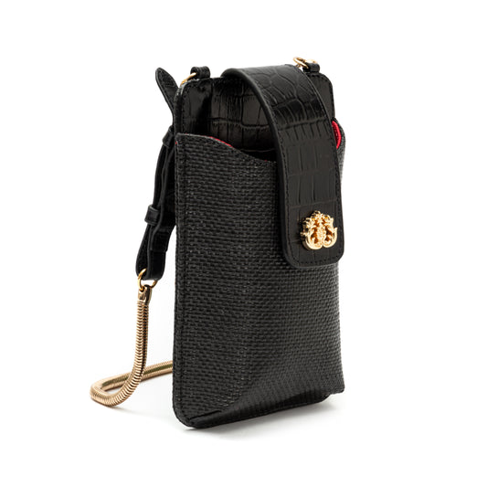 Phone Pouch Tiracolo Em Palha Preto