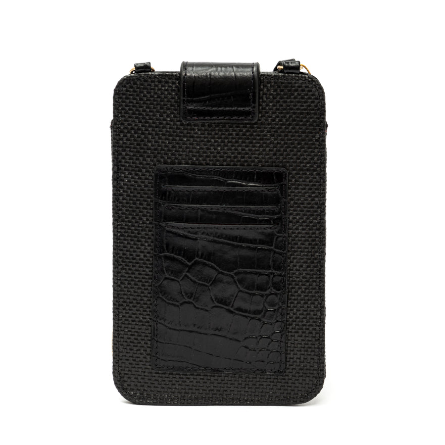 Phone Pouch Tiracolo Em Palha Preto