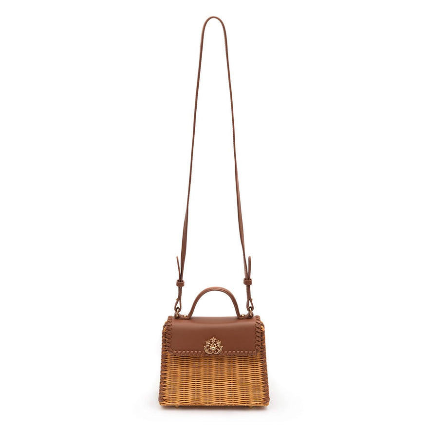 SELENE TOP HANDLE RATTAN E COURO CARAMELO