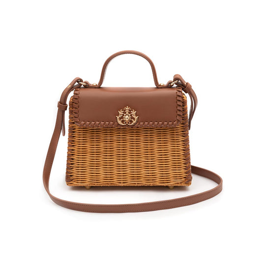 SELENE TOP HANDLE RATTAN E COURO CARAMELO