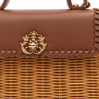 SELENE TOP HANDLE RATTAN E COURO CARAMELO