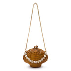 BOLSA CLUTCH CONCHA PALHA SEXTAVADA RATTAN NATURAL