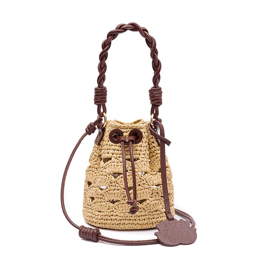 BUCKET CROCHÊ MONOGRAMA SOFT PINHAO/RAFIA CREME