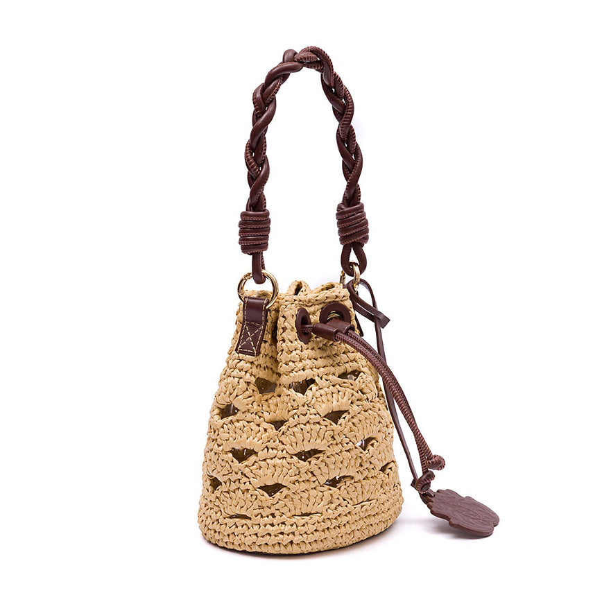 BUCKET CROCHÊ MONOGRAMA SOFT PINHAO/RAFIA CREME