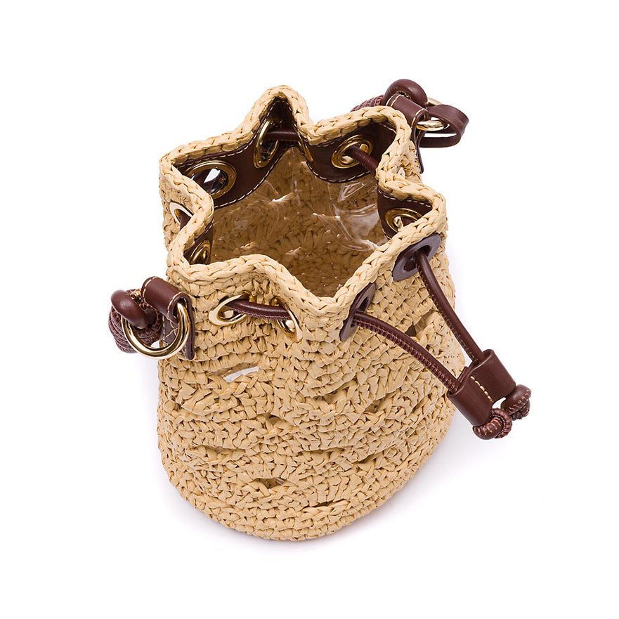 BUCKET CROCHÊ MONOGRAMA SOFT PINHAO/RAFIA CREME