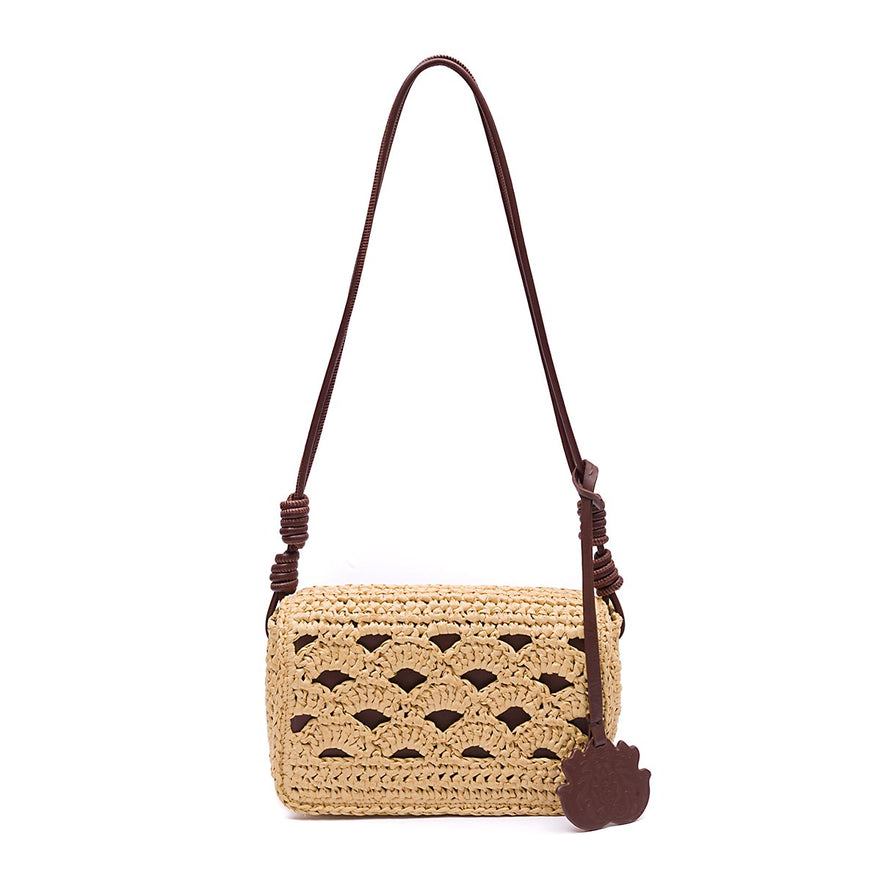 BOLSA FLAP CROCHÊ MONOGRAMA SOFT RAFIA CREME