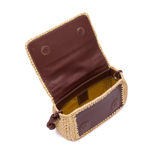 BOLSA FLAP CROCHÊ MONOGRAMA SOFT RAFIA CREME