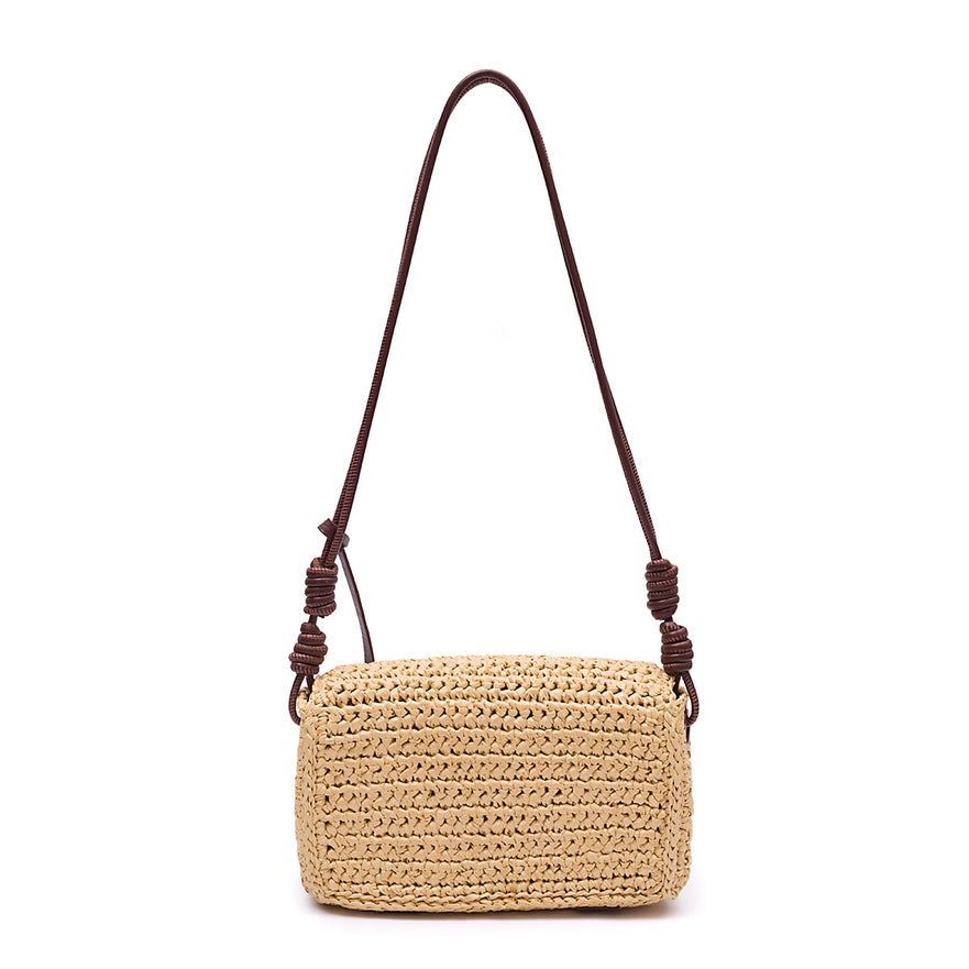 BOLSA FLAP CROCHÊ MONOGRAMA SOFT RAFIA CREME