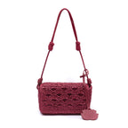 BOLSA  FLAP CROCHê MONOGRAMA SOFT CHERRY/RAFIA BURGUNDY