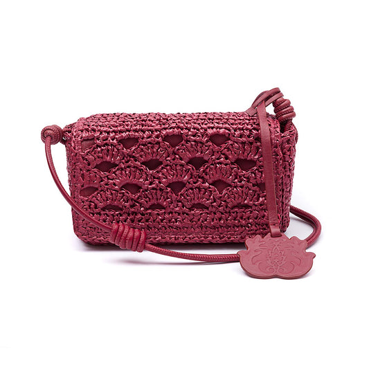 BOLSA  FLAP CROCHê MONOGRAMA SOFT CHERRY/RAFIA BURGUNDY
