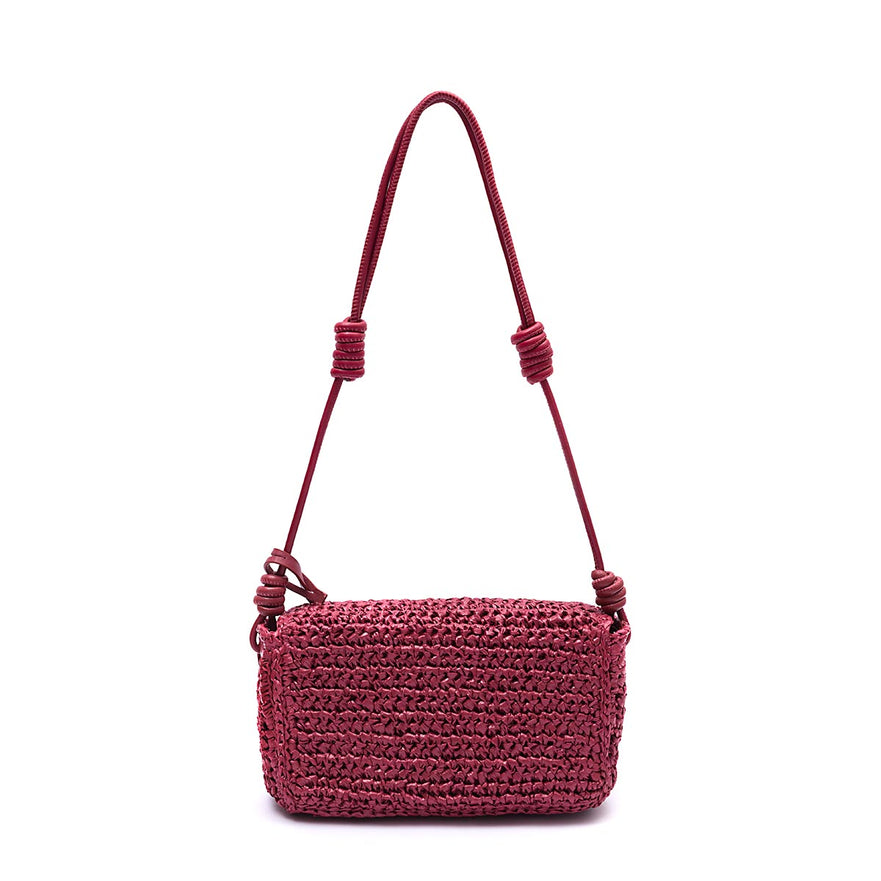 BOLSA  FLAP CROCHê MONOGRAMA SOFT CHERRY/RAFIA BURGUNDY
