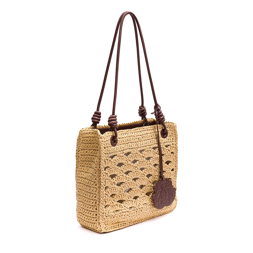 MAXI TOTE MONOGRAMA RÁFIA SOFT PINHAO/RAFIA CREME