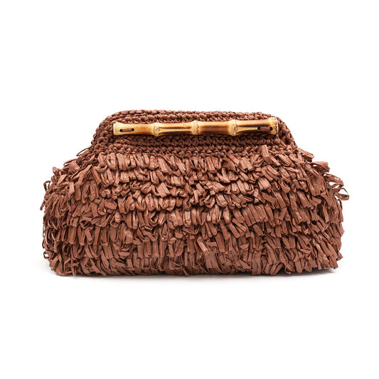 BOLSA POUCH FRANJA DE RAFIA E BAMBU