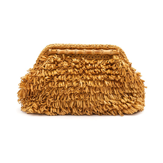 BOLSA POUCH FRANJA DE RÁFIA NATURAL