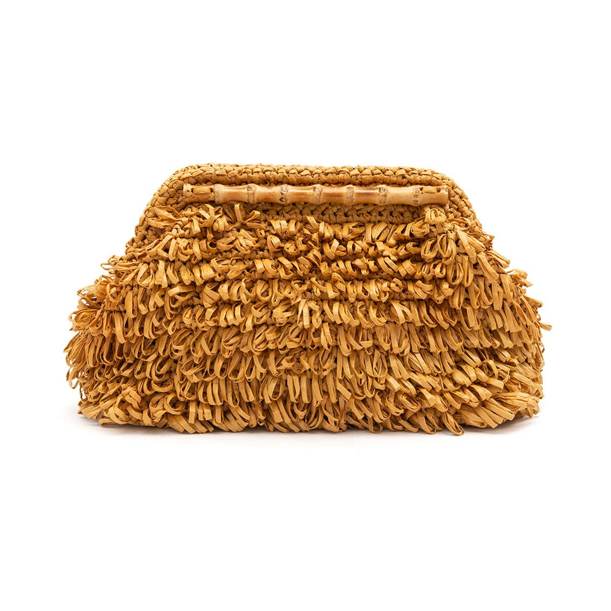 BOLSA POUCH FRANJA DE RÁFIA NATURAL