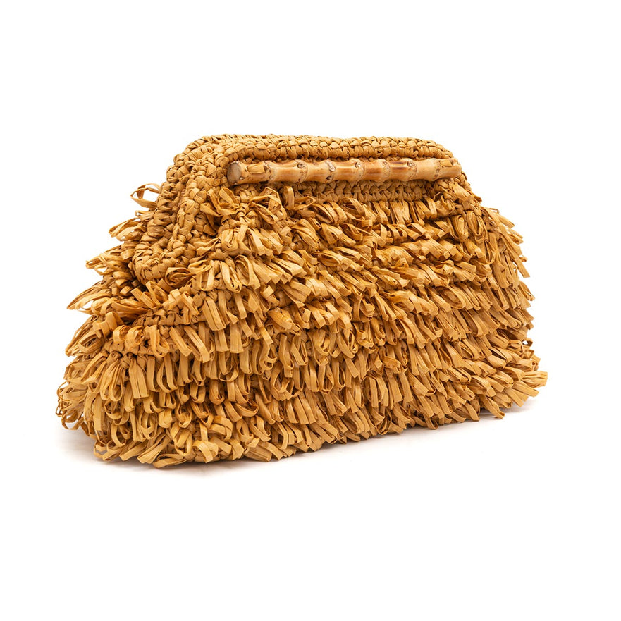 BOLSA POUCH FRANJA DE RÁFIA NATURAL