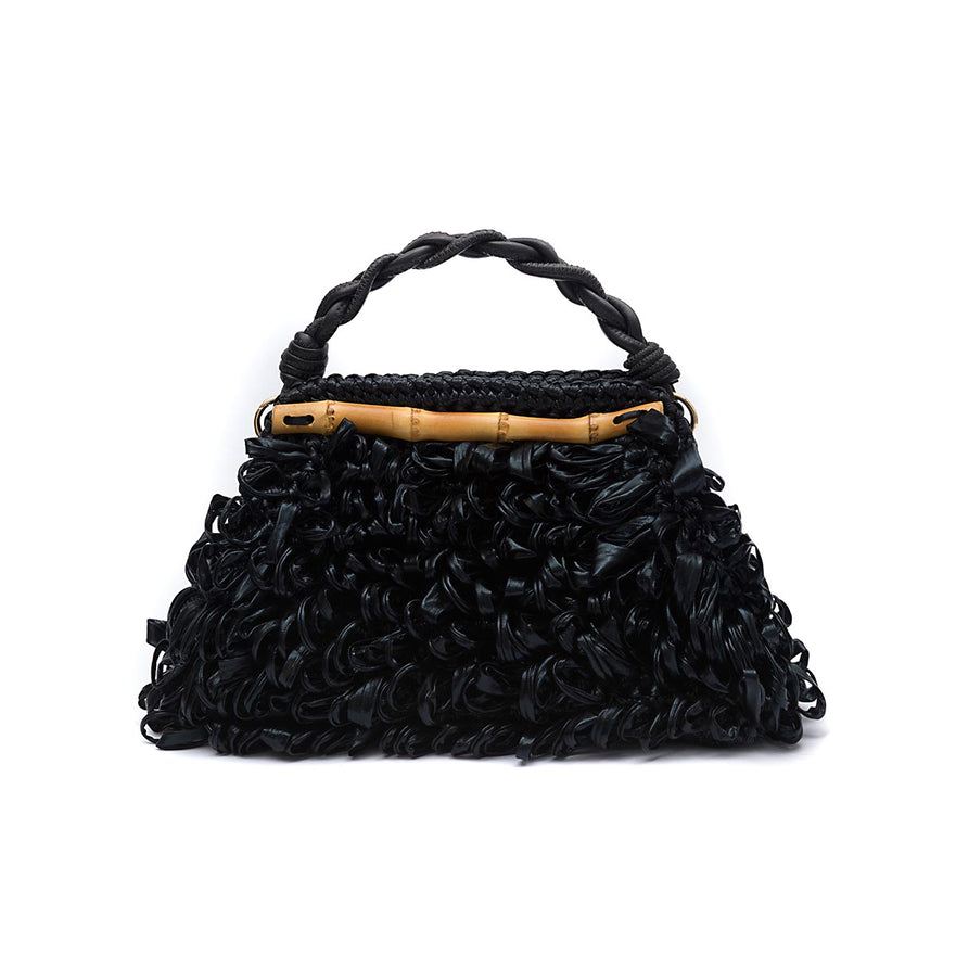 BOLSA POUCH FRANJA DE RÁFIA PRETO