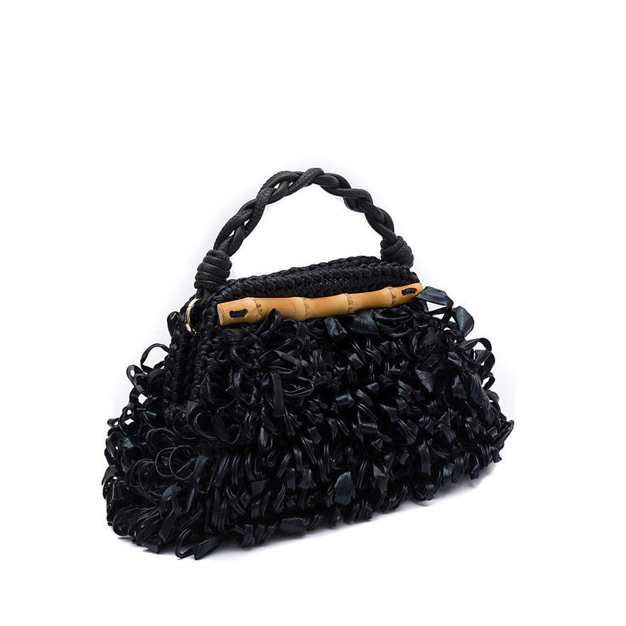 BOLSA POUCH FRANJA DE RÁFIA PRETO