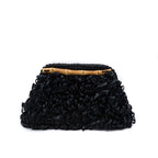 BOLSA POUCH FRANJA DE RÁFIA PRETO