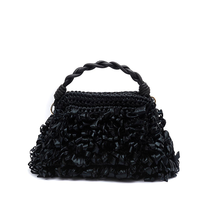 BOLSA POUCH FRANJA DE RÁFIA PRETO