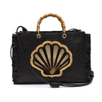 BOLSA TOTE PALHA DAMIER PRETA CONCHA