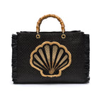 BOLSA TOTE PALHA DAMIER PRETA CONCHA