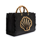 BOLSA TOTE PALHA DAMIER PRETA CONCHA
