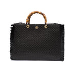 BOLSA TOTE PALHA DAMIER PRETA CONCHA