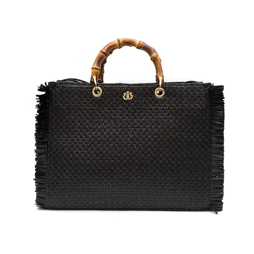 BOLSA TOTE PALHA DAMIER PRETA CONCHA