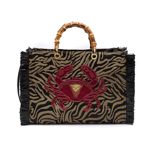 Zebra Crab Straw Tote Bag