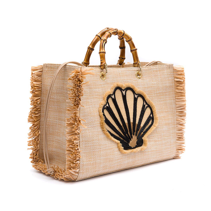 BOLSA TOTE PALHA NATURAL CONCHA