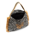 BOLSA HOBO FRANJA JACQUARD ZEBRA P & B LAGOSTA