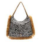 BOLSA HOBO FRANJA JACQUARD ZEBRA P & B LAGOSTA
